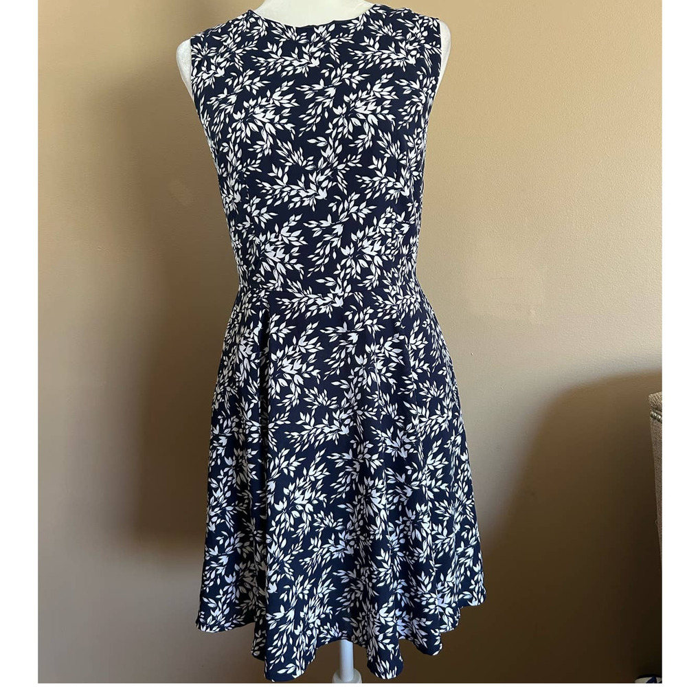 Maison Jules Blue and White Leaf Print Dress, Size 10